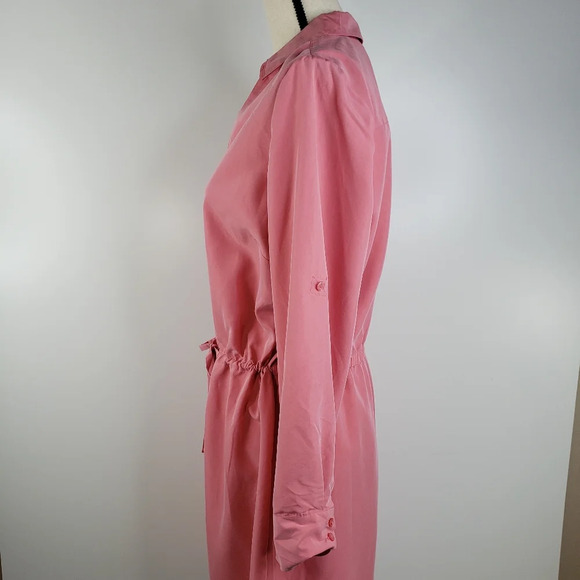 Soft Surroundings Peach/Coral Front Button Up Shirt Dress Roll Tab Sleeves Sz M. - Picture 8 of 14